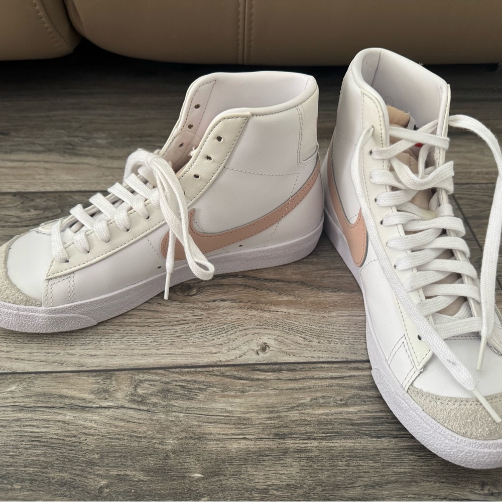 Women's White and Pink High-Top Sneakers